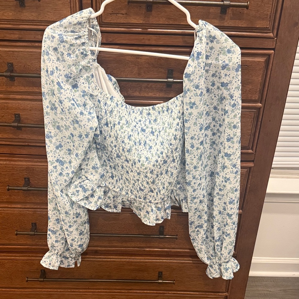 Floral Ruffle Blouse - Blue - Picture 3 of 3